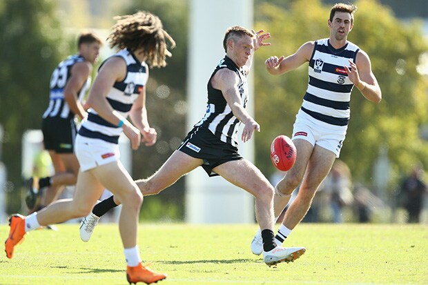 0619_MURPHY_620.jpg Nathan Murphy in action for the VFL Magpies against Geelong. Image: AFL Photos. - Collingwood,Collingwood Magpies